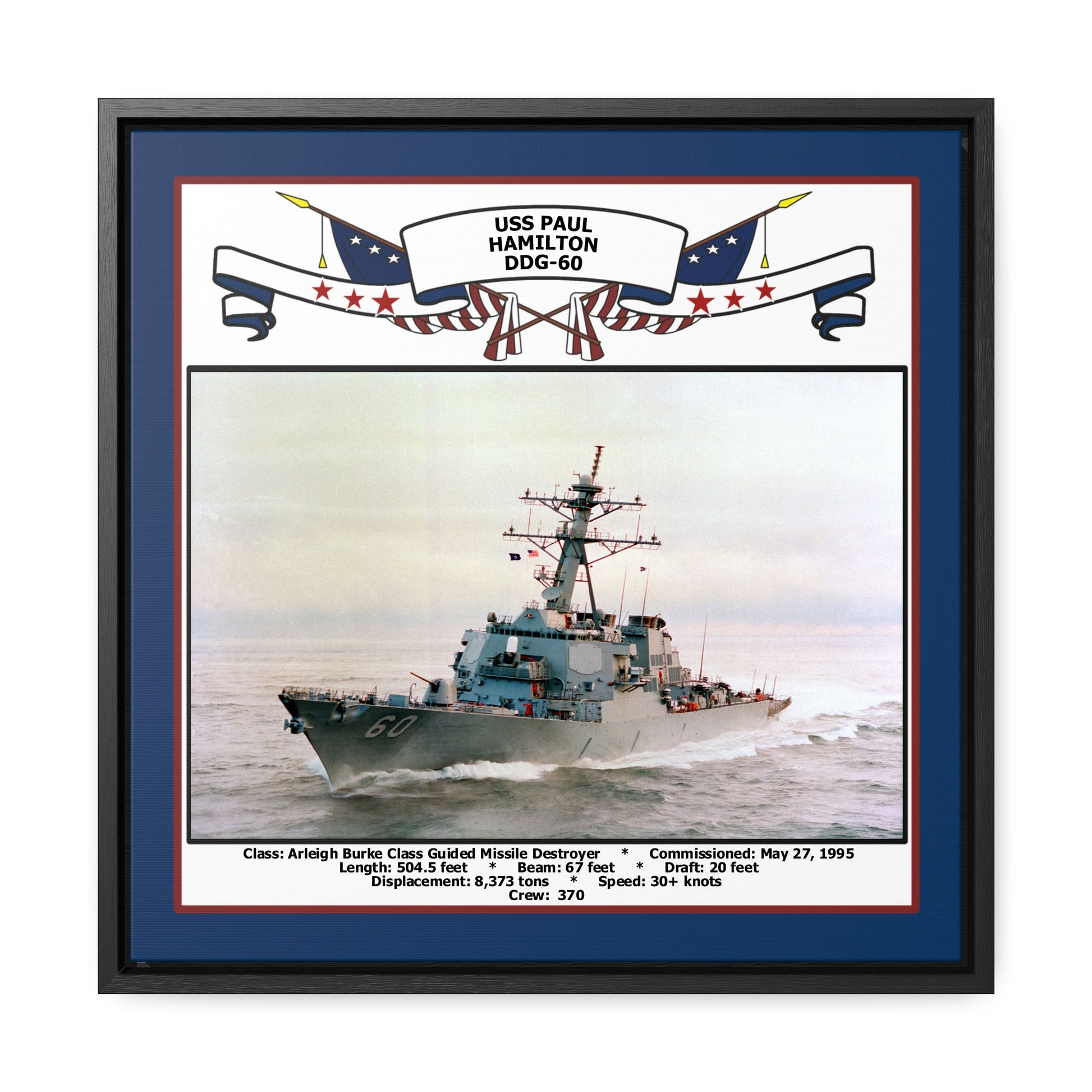 USS Paul Hamilton DDG-60 Navy Floating Frame Photo Front View