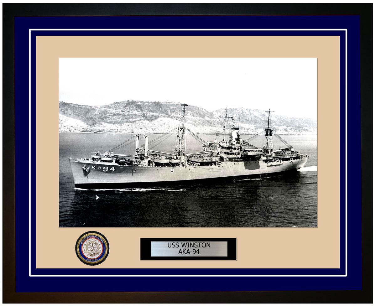 USS Winston AKA-94 Framed Navy Ship Photo Blue