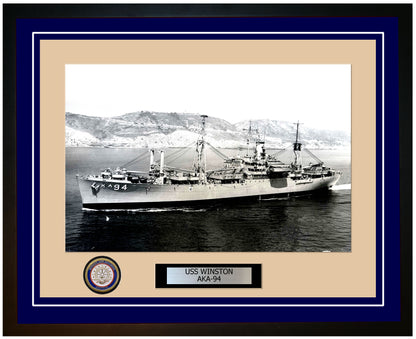 USS Winston AKA-94 Framed Navy Ship Photo Blue