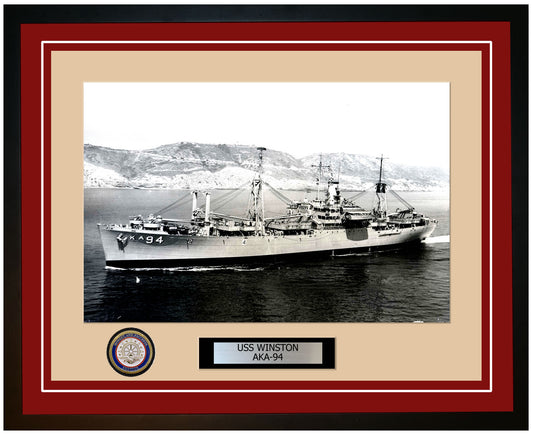 USS Winston AKA-94 Framed Navy Ship Photo Burgundy