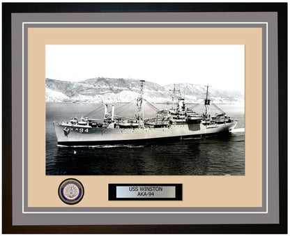 USS Winston AKA-94 Framed Navy Ship Photo Grey