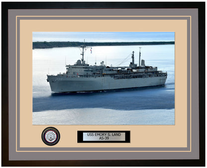 USS EMORY-S-LAND AS-39 Framed Navy Ship Photo Grey