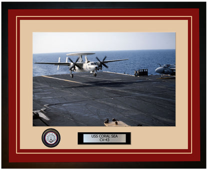 USS CORAL SEA CV-43 Framed Navy Ship Photo Burgundy