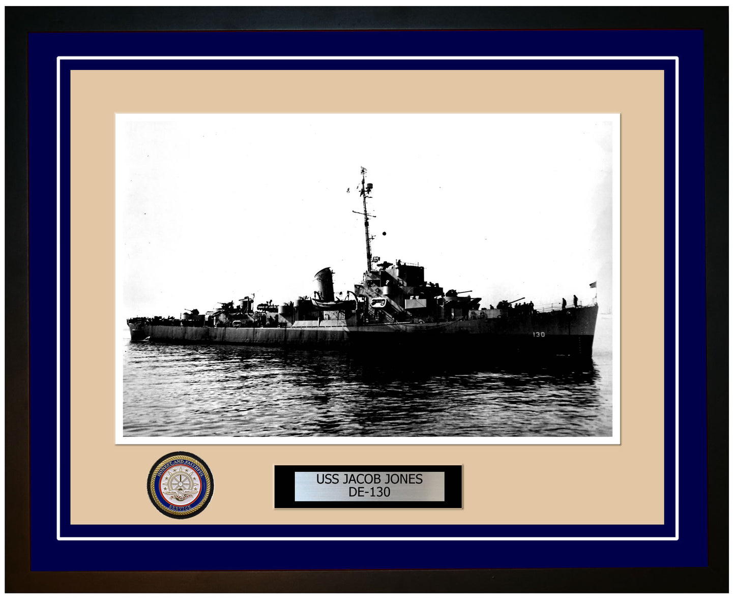 USS Jacob Jones DE-130 Framed Navy Ship Photo Blue