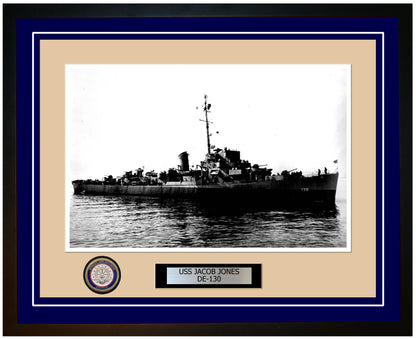 USS Jacob Jones DE-130 Framed Navy Ship Photo Blue
