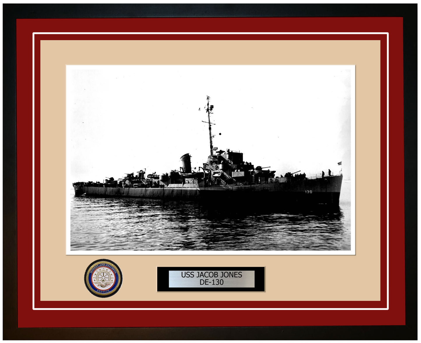 USS Jacob Jones DE-130 Framed Navy Ship Photo Burgundy