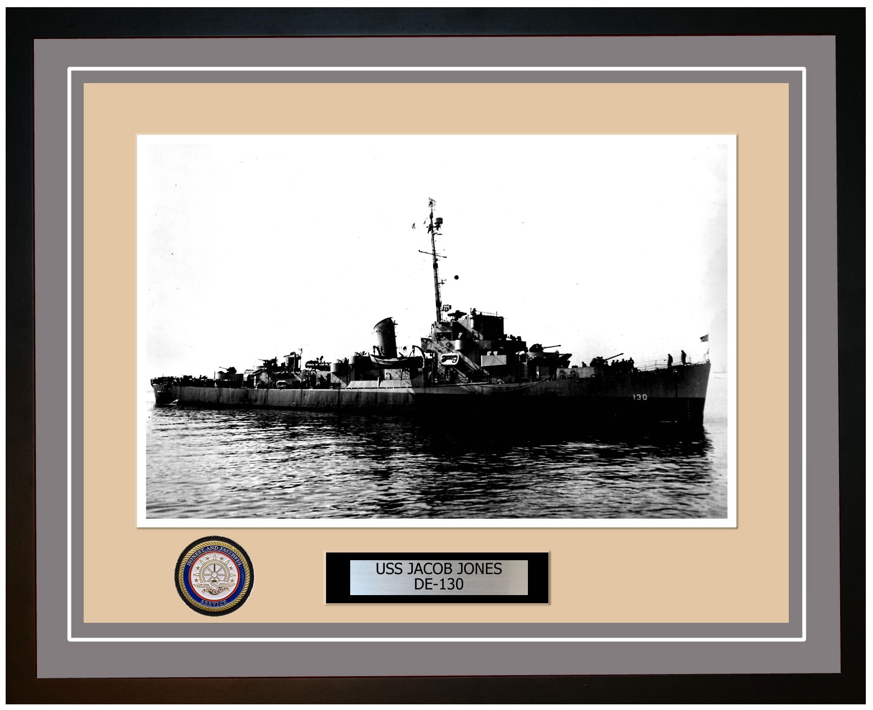 USS Jacob Jones DE-130 Framed Navy Ship Photo Grey