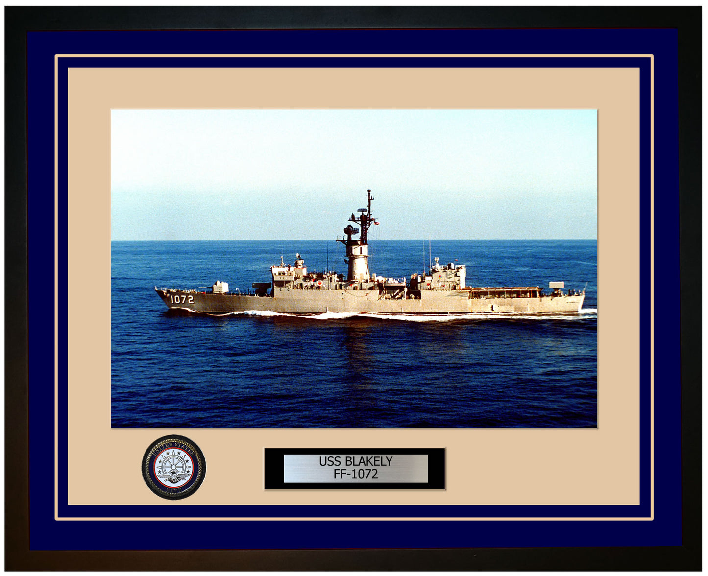 USS BLAKELY FF-1072 Framed Navy Ship Photo Blue