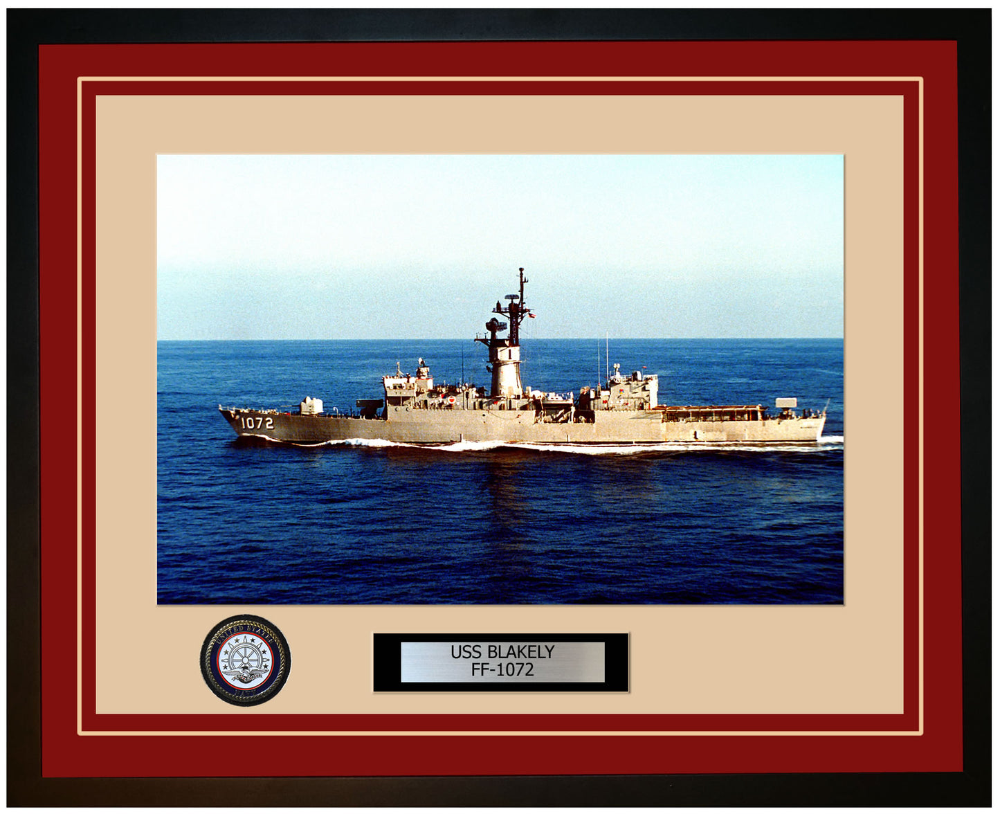 USS BLAKELY FF-1072 Framed Navy Ship Photo Burgundy
