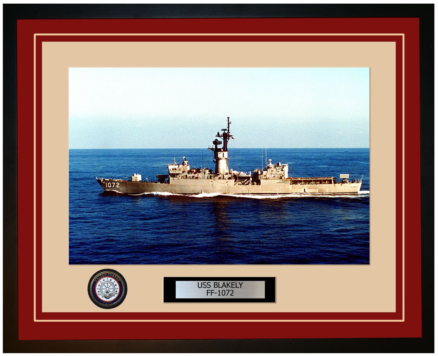 USS BLAKELY FF-1072 Framed Navy Ship Photo Burgundy