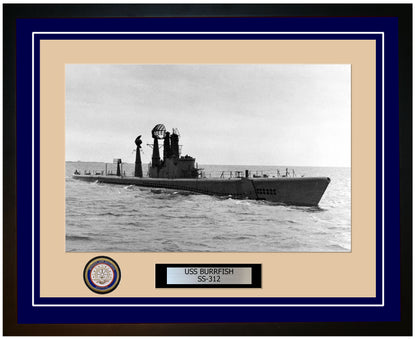 USS Burrfish SS-312 Framed Navy Ship Photo Blue