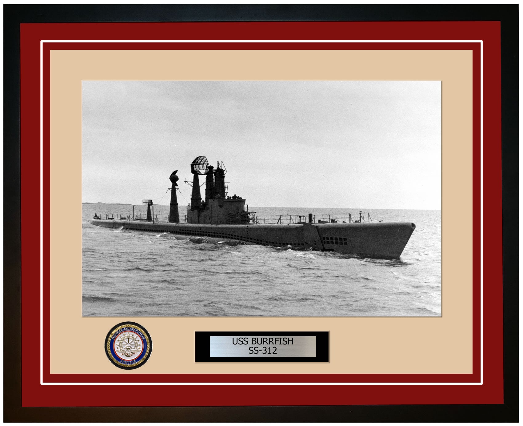 USS Burrfish SS-312 Framed Navy Ship Photo Burgundy