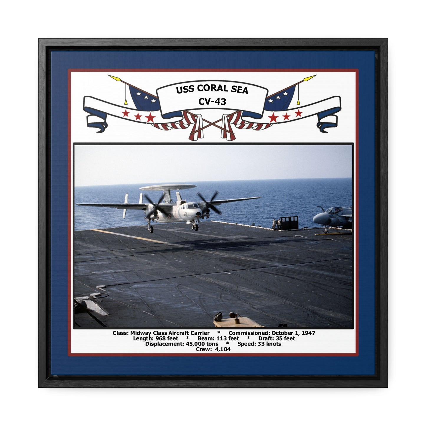 USS Coral Sea CV-43 Navy Floating Frame Photo Front View