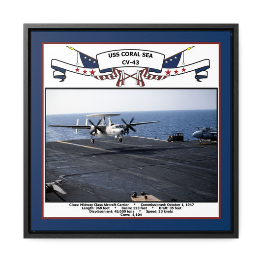 USS Coral Sea CV-43 Navy Floating Frame Photo Front View