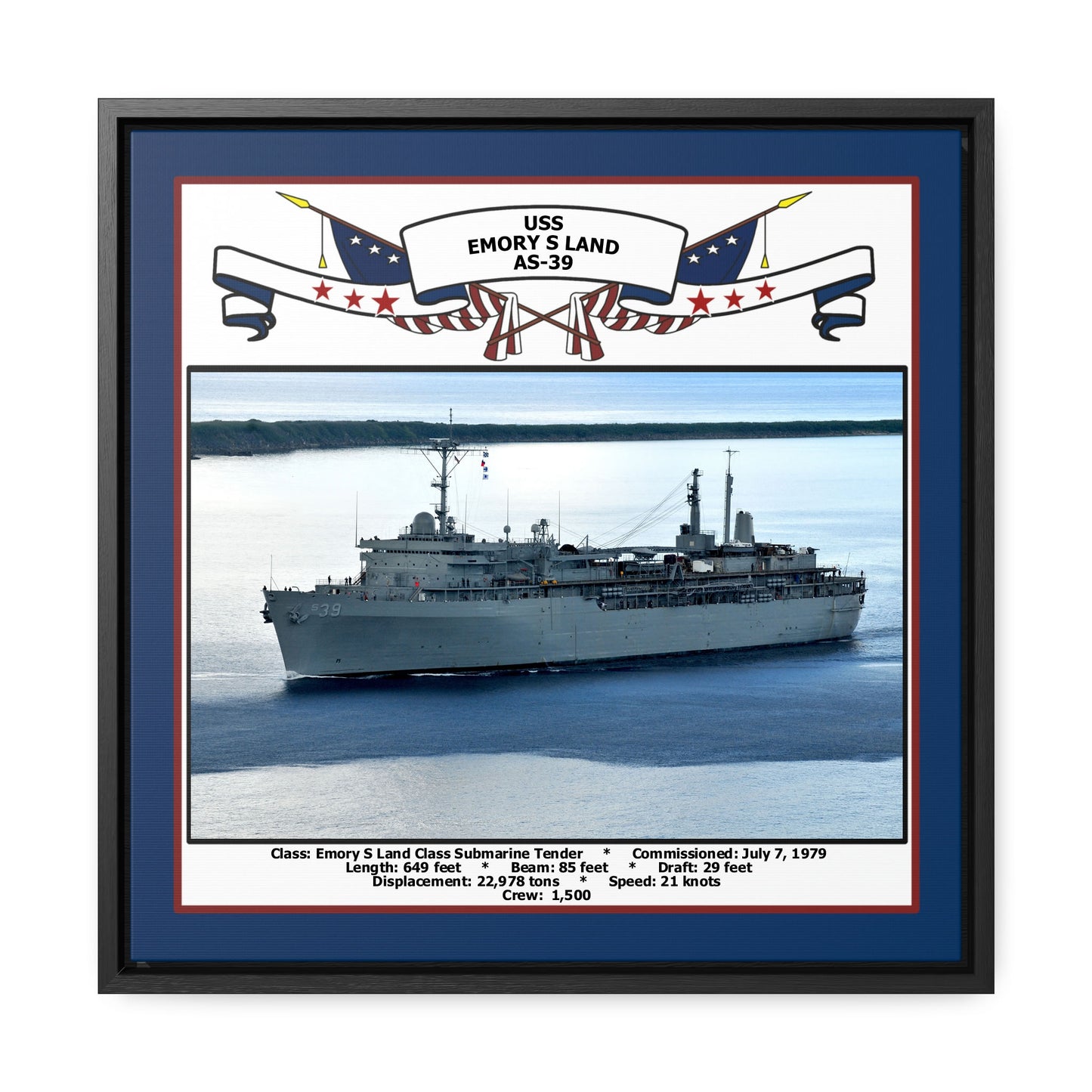 USS Emory S Land AS-39 Navy Floating Frame Photo Front View
