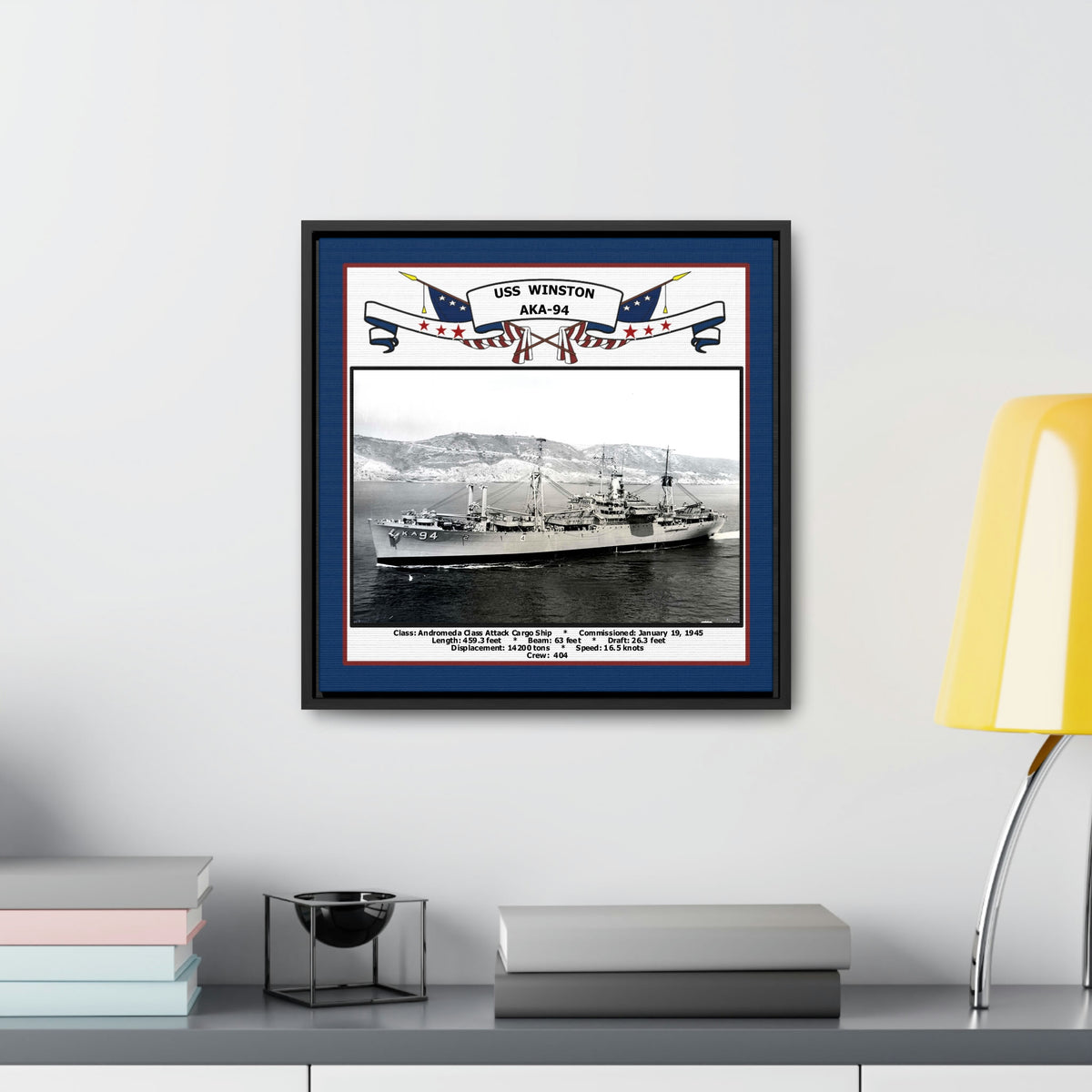 USS Winston AKA-94 Navy Floating Frame Photo Desk View