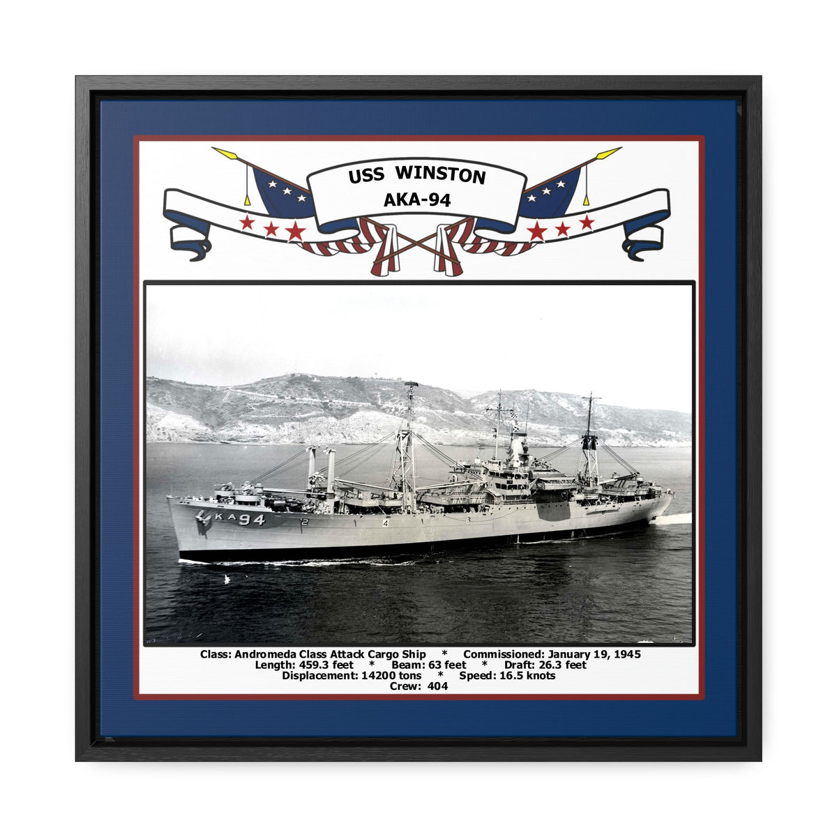 USS Winston AKA-94 Navy Floating Frame Photo Front View