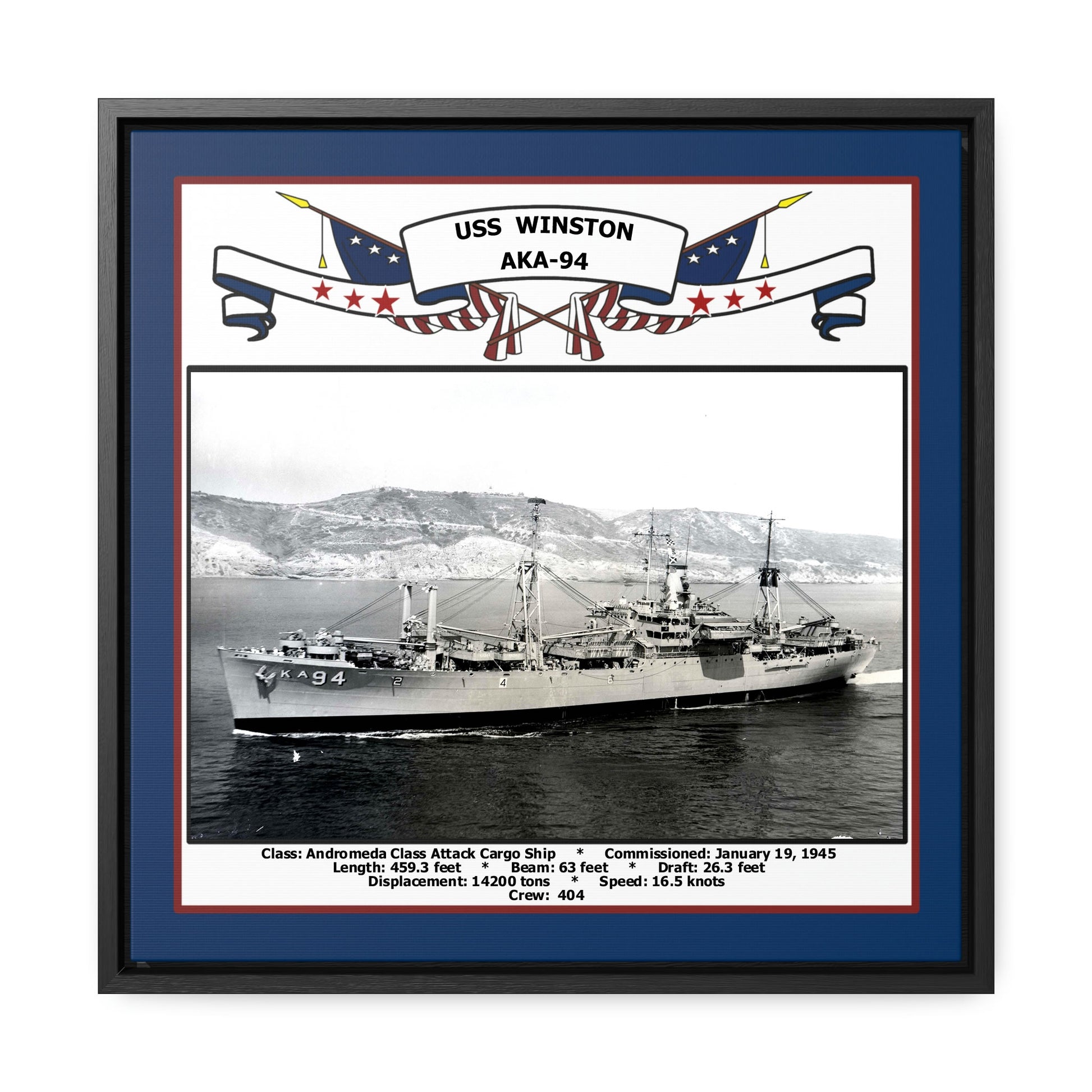 USS Winston AKA-94 Navy Floating Frame Photo Front View