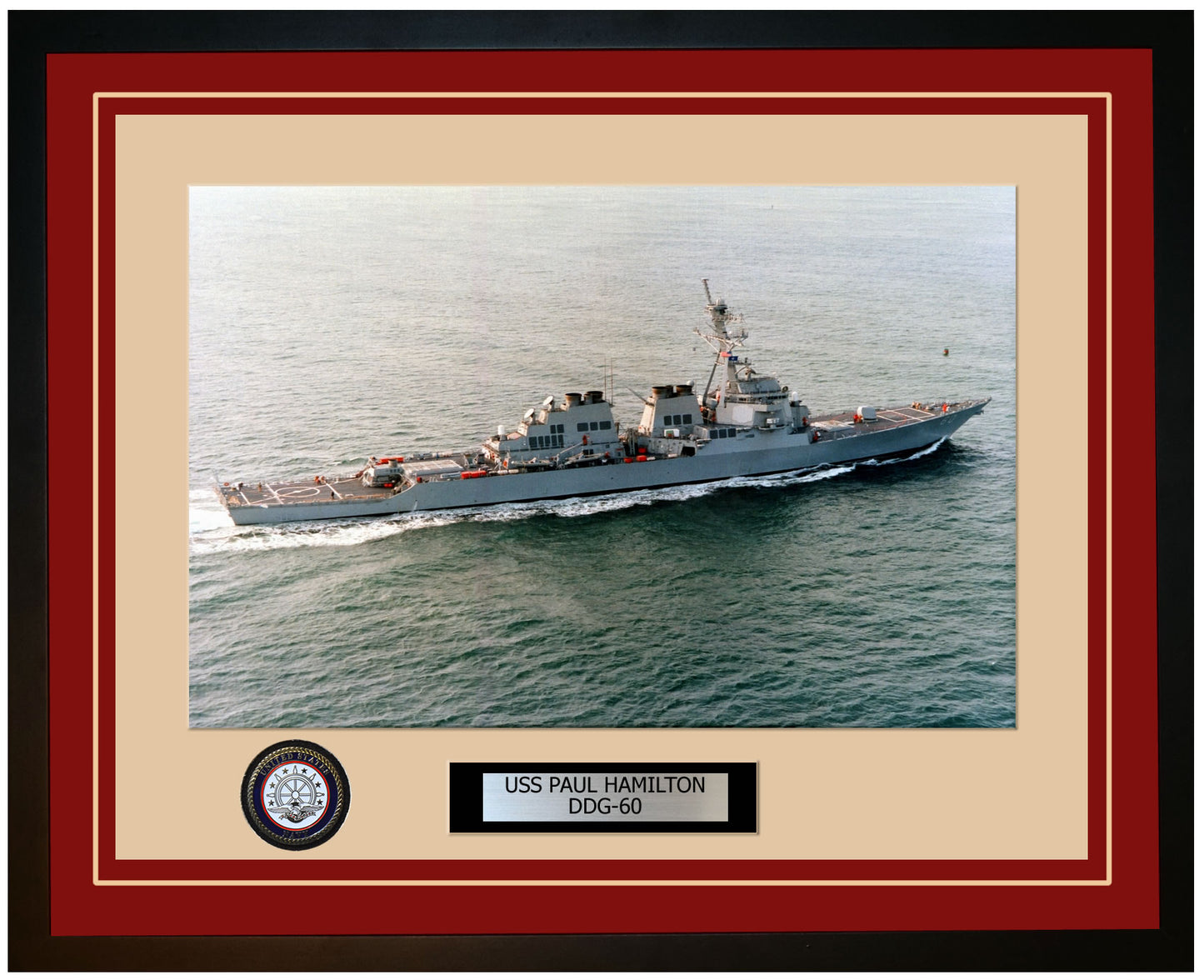 USS PAUL HAMILTON DDG-60 Framed Navy Ship Photo Burgundy