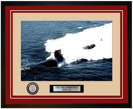 USS San Francisco SSN-711 Framed Navy Ship Photo Burgundy