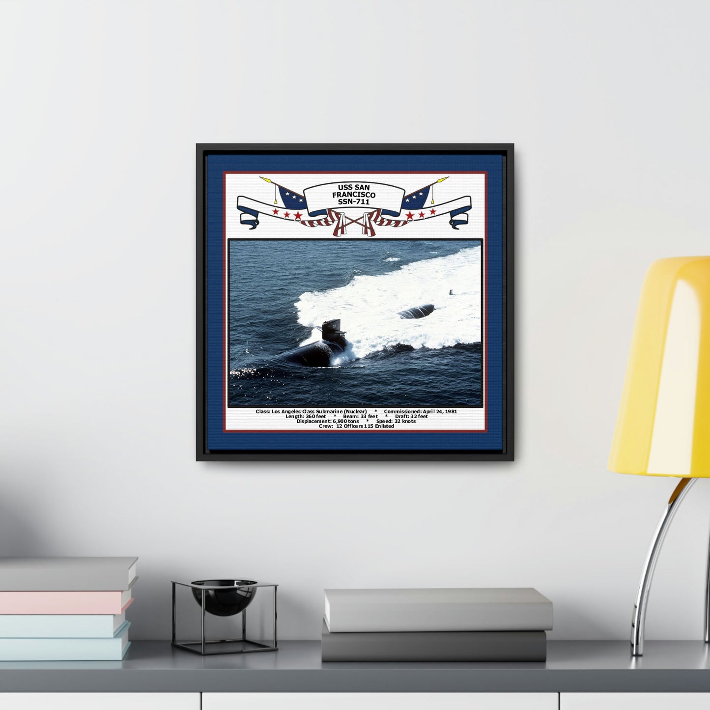 USS San Francisco SSN-711 Navy Floating Frame Photo Desk View