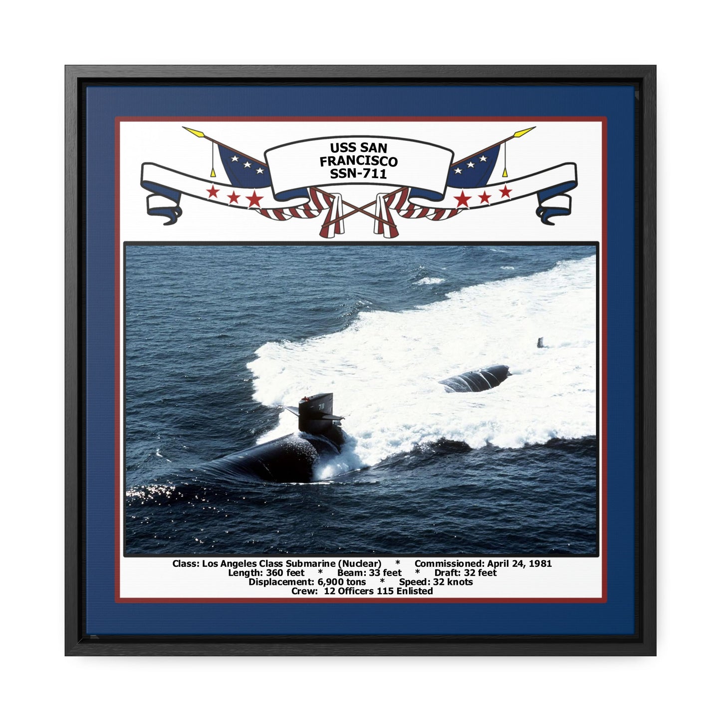 USS San Francisco SSN-711 Navy Floating Frame Photo Front View
