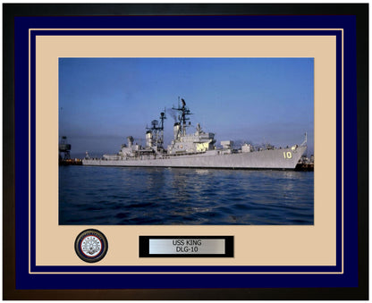 USS KING DLG-10 Framed Navy Ship Photo Blue