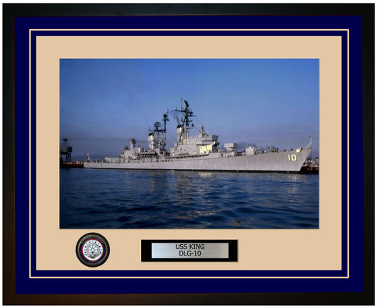 USS KING DLG-10 Framed Navy Ship Photo Blue