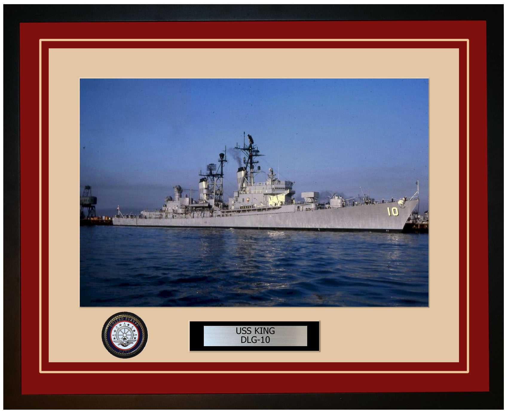 USS KING DLG-10 Framed Navy Ship Photo Burgundy