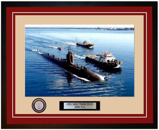 USS San Francisco SSN-711 Framed Navy Ship Photo Burgundy