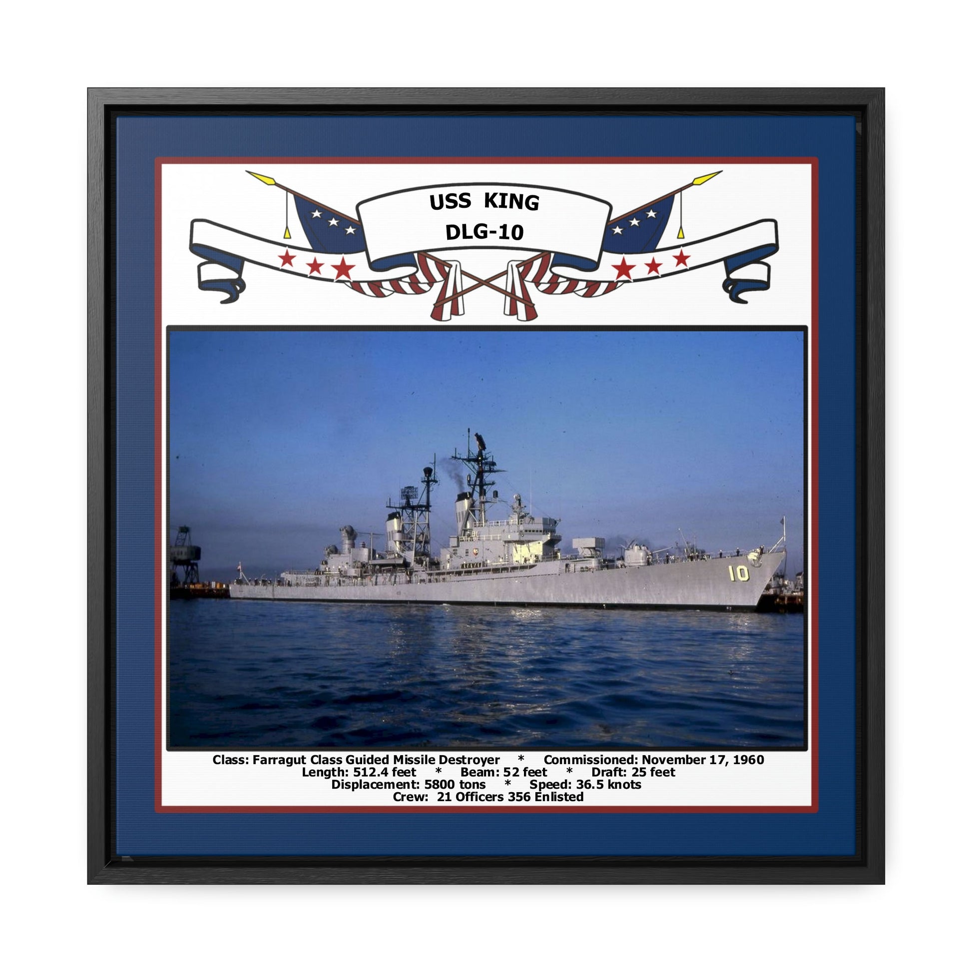 USS King DLG-10 Navy Floating Frame Photo Front View