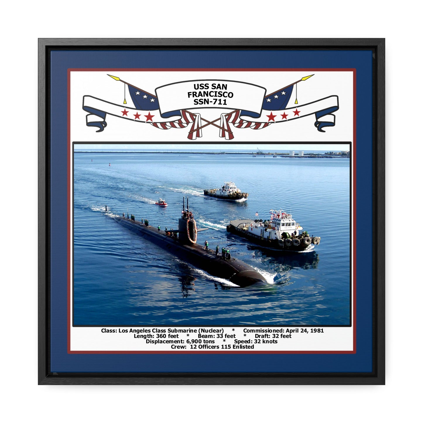 USS San Francisco SSN-711 Navy Floating Frame Photo Front View
