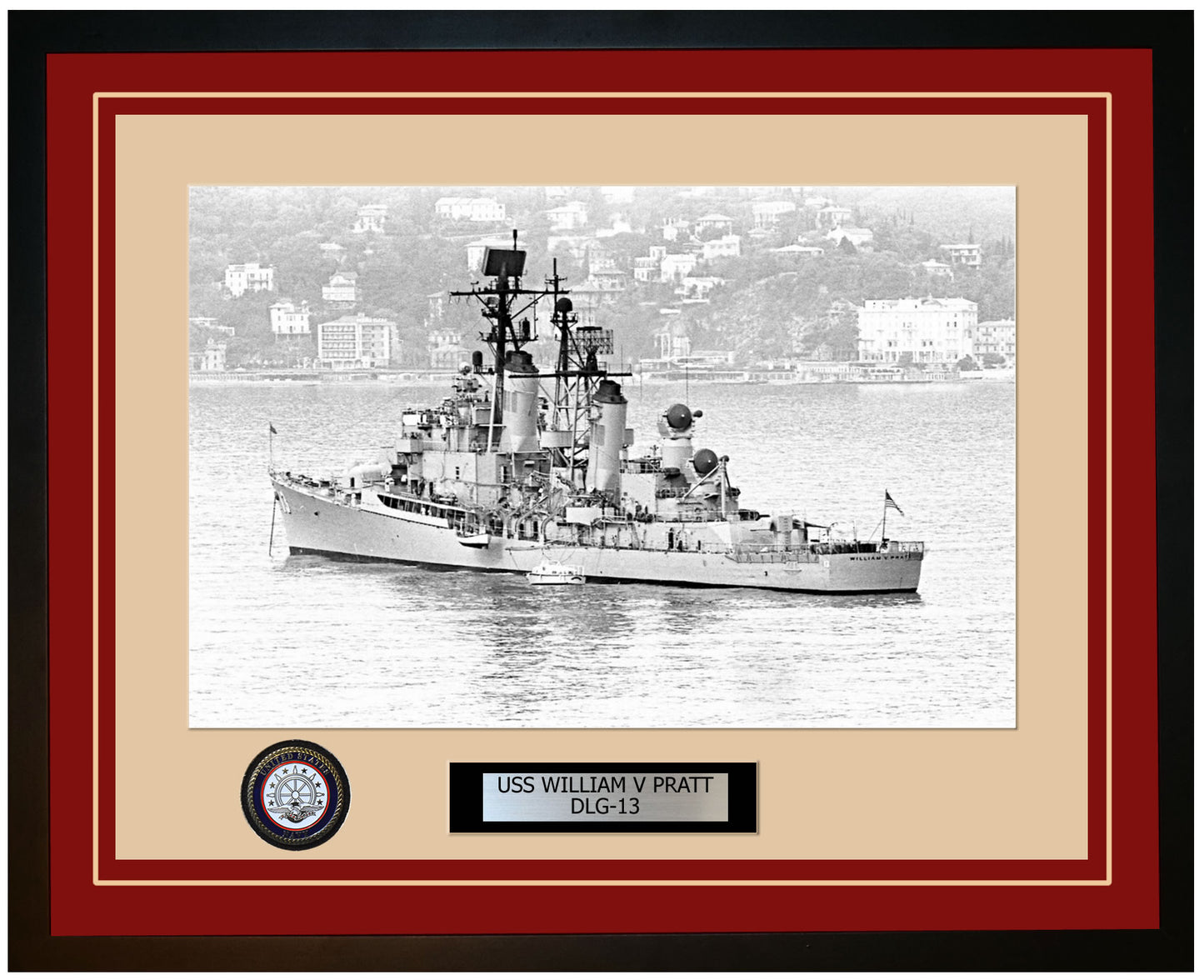 USS WILLIAM V PRATT DLG-13 Framed Navy Ship Photo Burgundy
