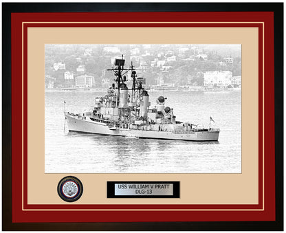 USS WILLIAM V PRATT DLG-13 Framed Navy Ship Photo Burgundy