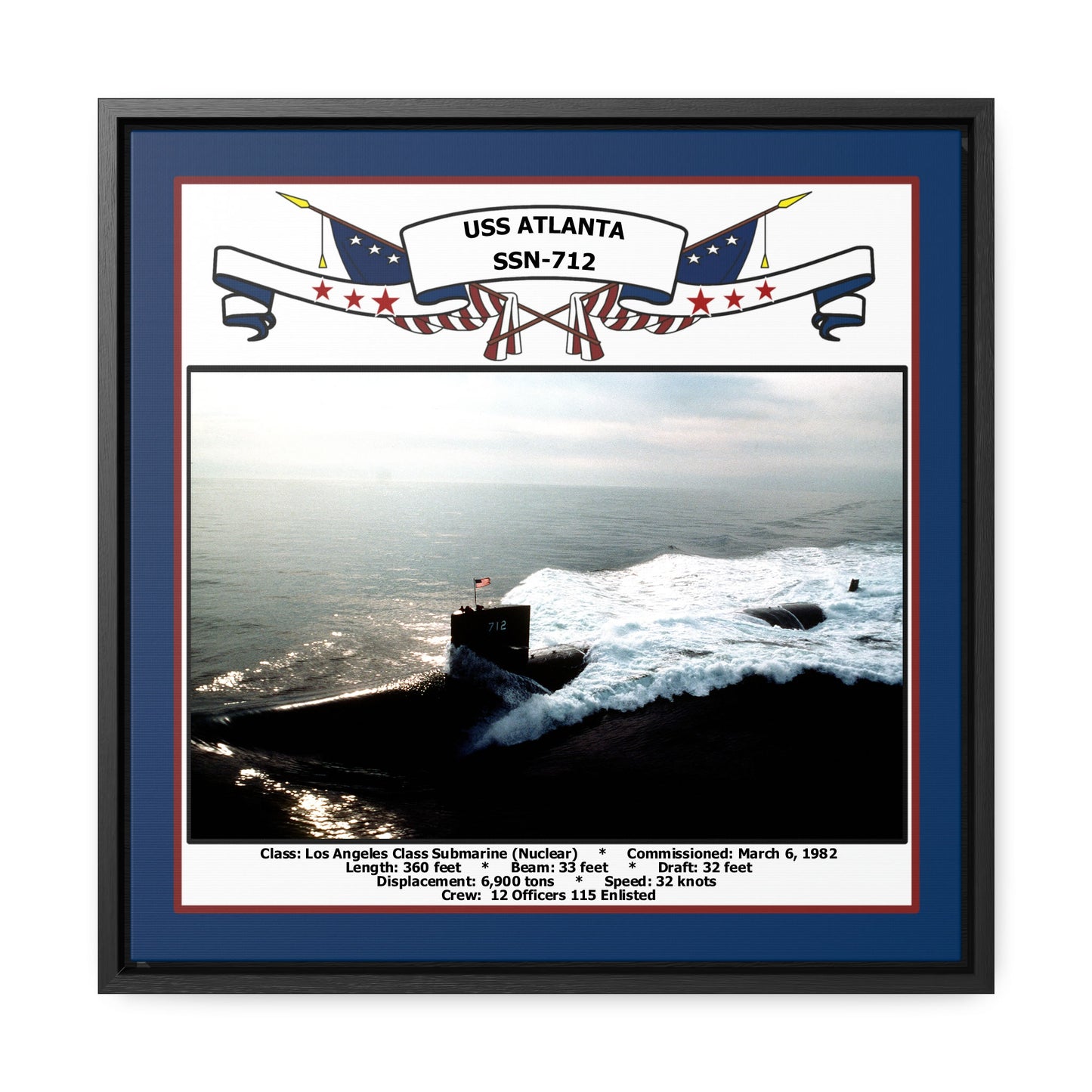 USS Atlanta SSN-712 Navy Floating Frame Photo Front View