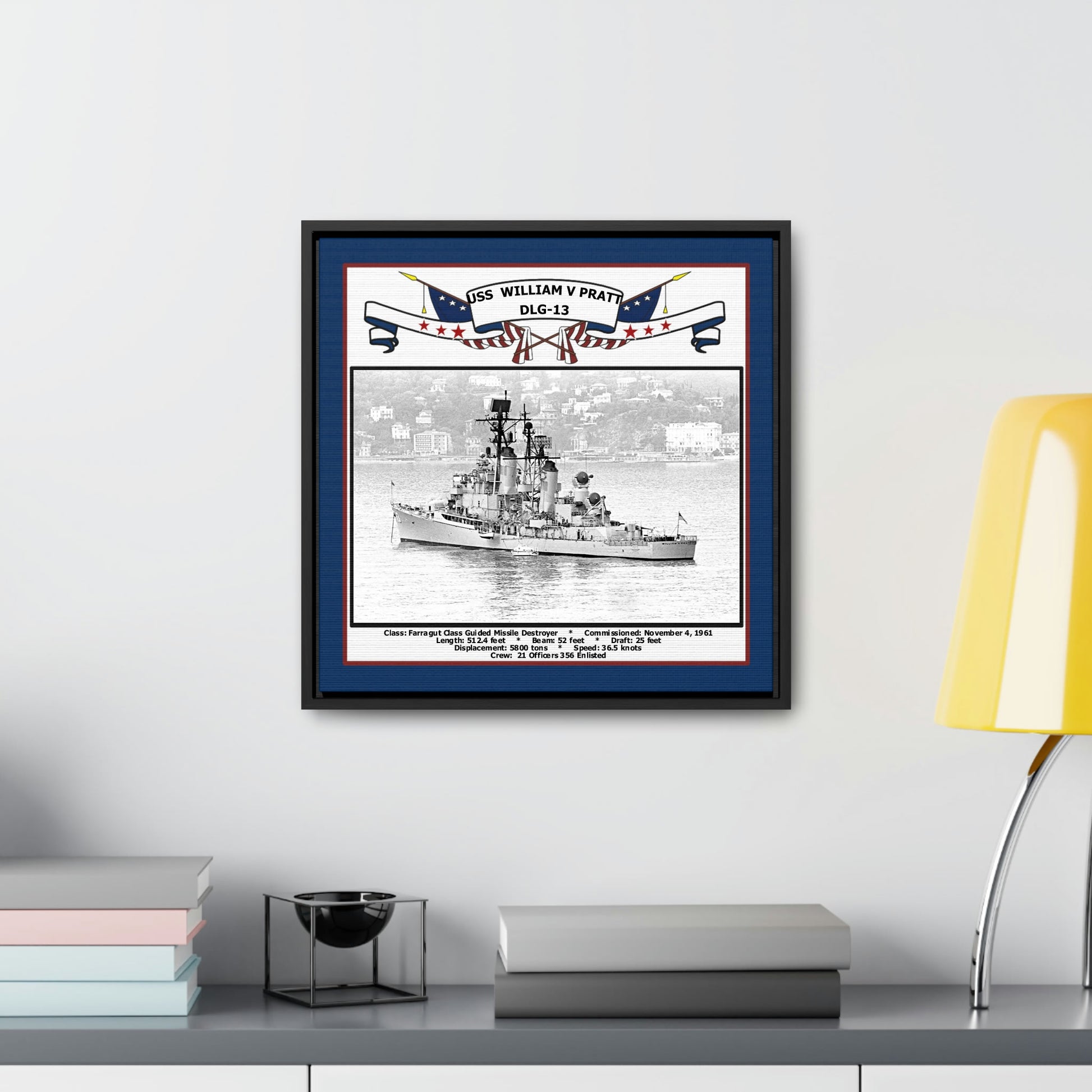 USS William V Pratt DLG-13 Navy Floating Frame Photo Desk View