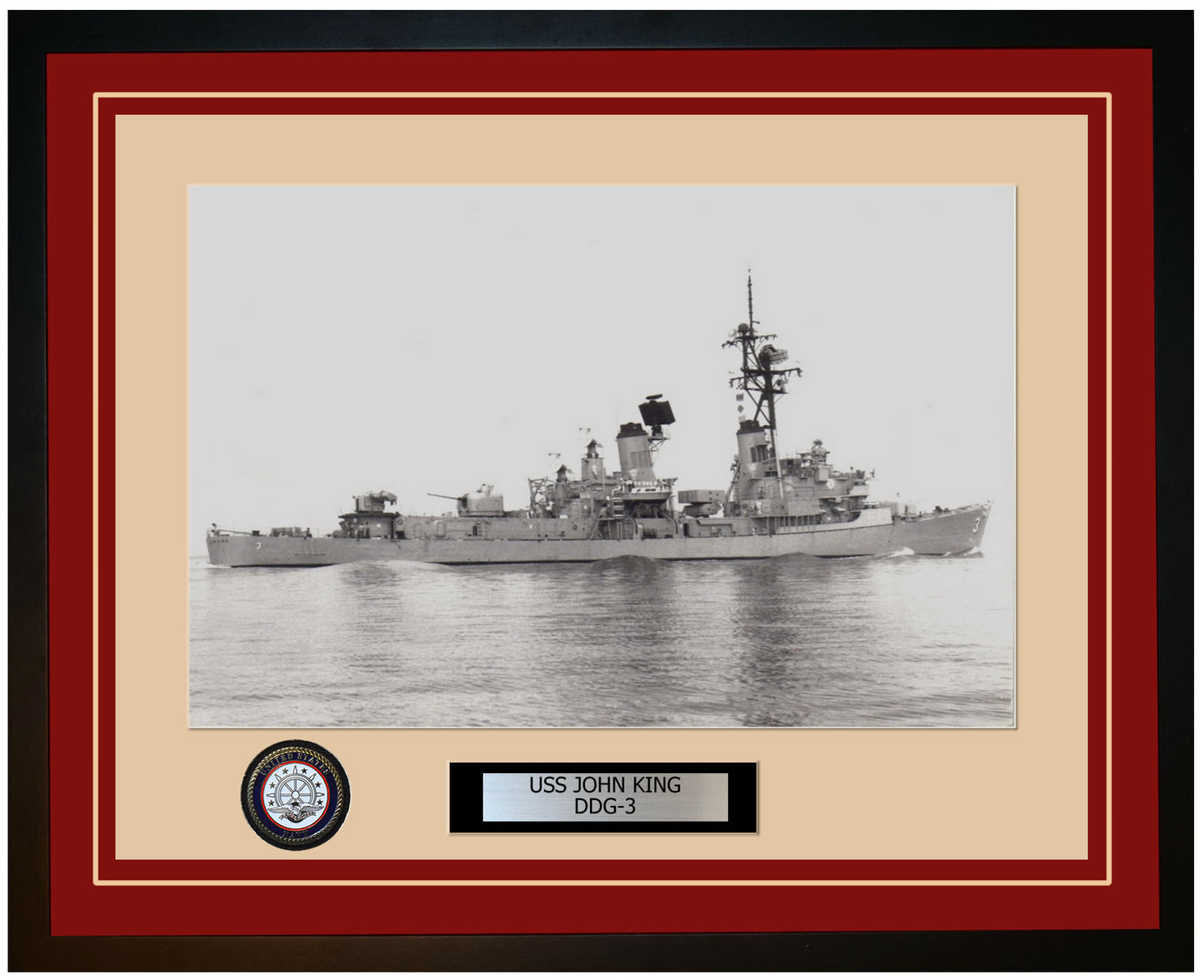 USS JOHN KING DDG-3 Framed Navy Ship Photo Burgundy