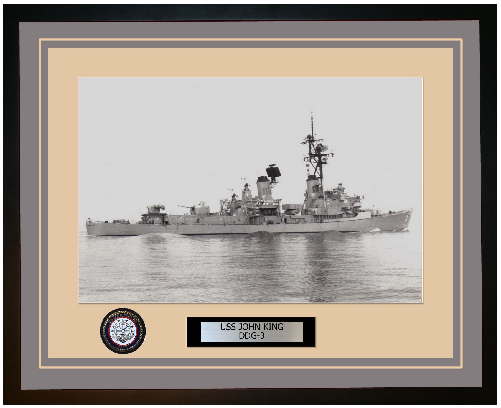 USS JOHN KING DDG-3 Framed Navy Ship Photo Grey
