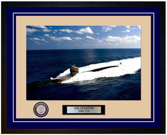 USS Houston SSN-713 Framed Navy Ship Photo Blue