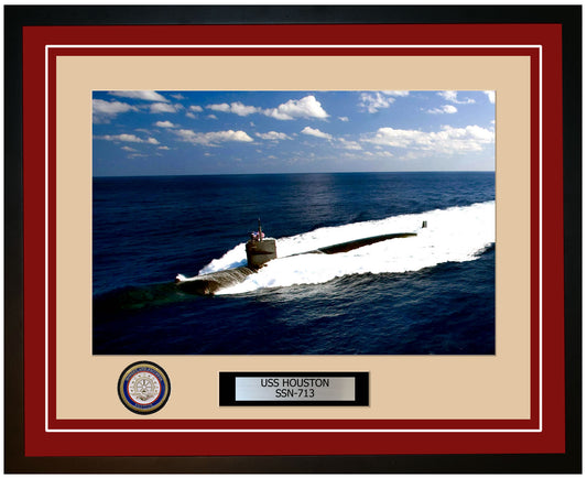 USS Houston SSN-713 Framed Navy Ship Photo Burgundy