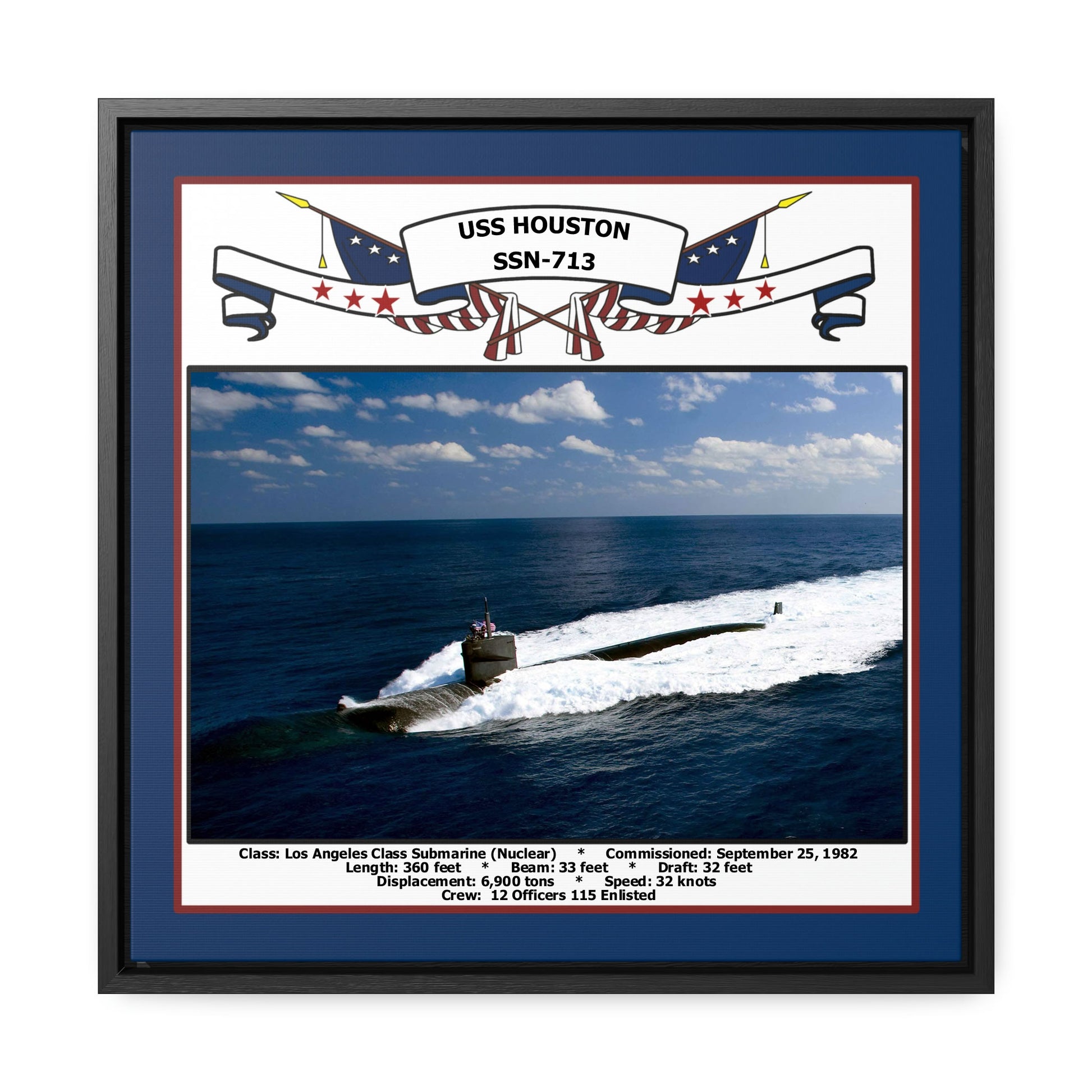 USS Houston SSN-713 Navy Floating Frame Photo Front View
