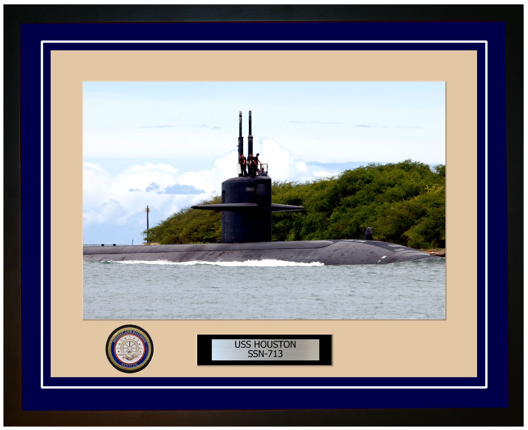 USS Houston SSN-713 Framed Navy Ship Photo Blue