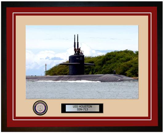 USS Houston SSN-713 Framed Navy Ship Photo Burgundy