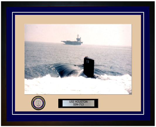 USS Houston SSN-713 Framed Navy Ship Photo Blue