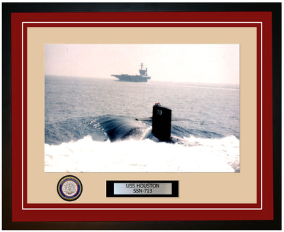 USS Houston SSN-713 Framed Navy Ship Photo Burgundy