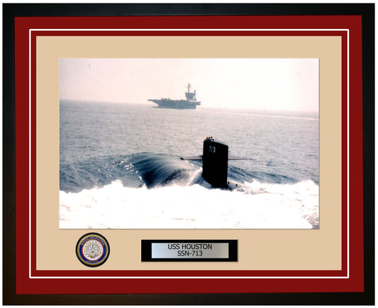USS Houston SSN-713 Framed Navy Ship Photo Burgundy