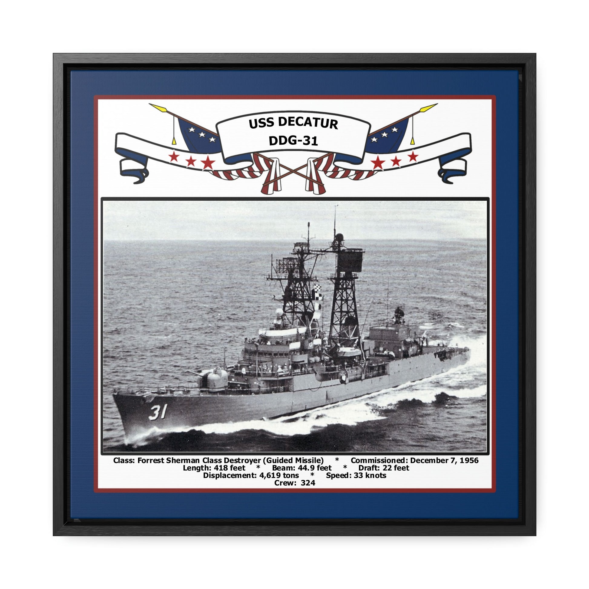 USS Decatur DDG-31 Navy Floating Frame Photo Front View