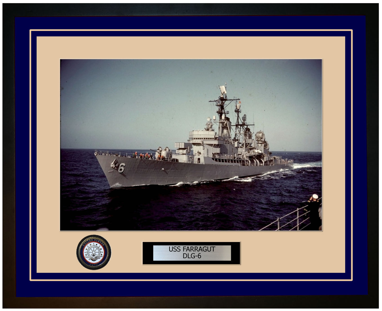 USS FARRAGUT DLG-6 Framed Navy Ship Photo Blue