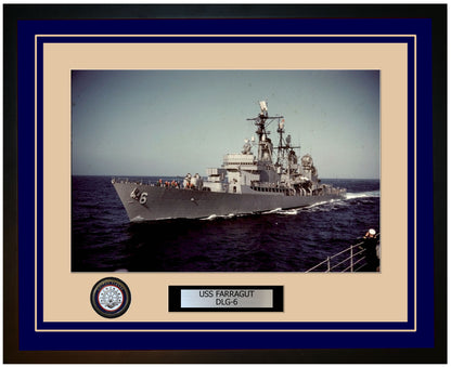 USS FARRAGUT DLG-6 Framed Navy Ship Photo Blue