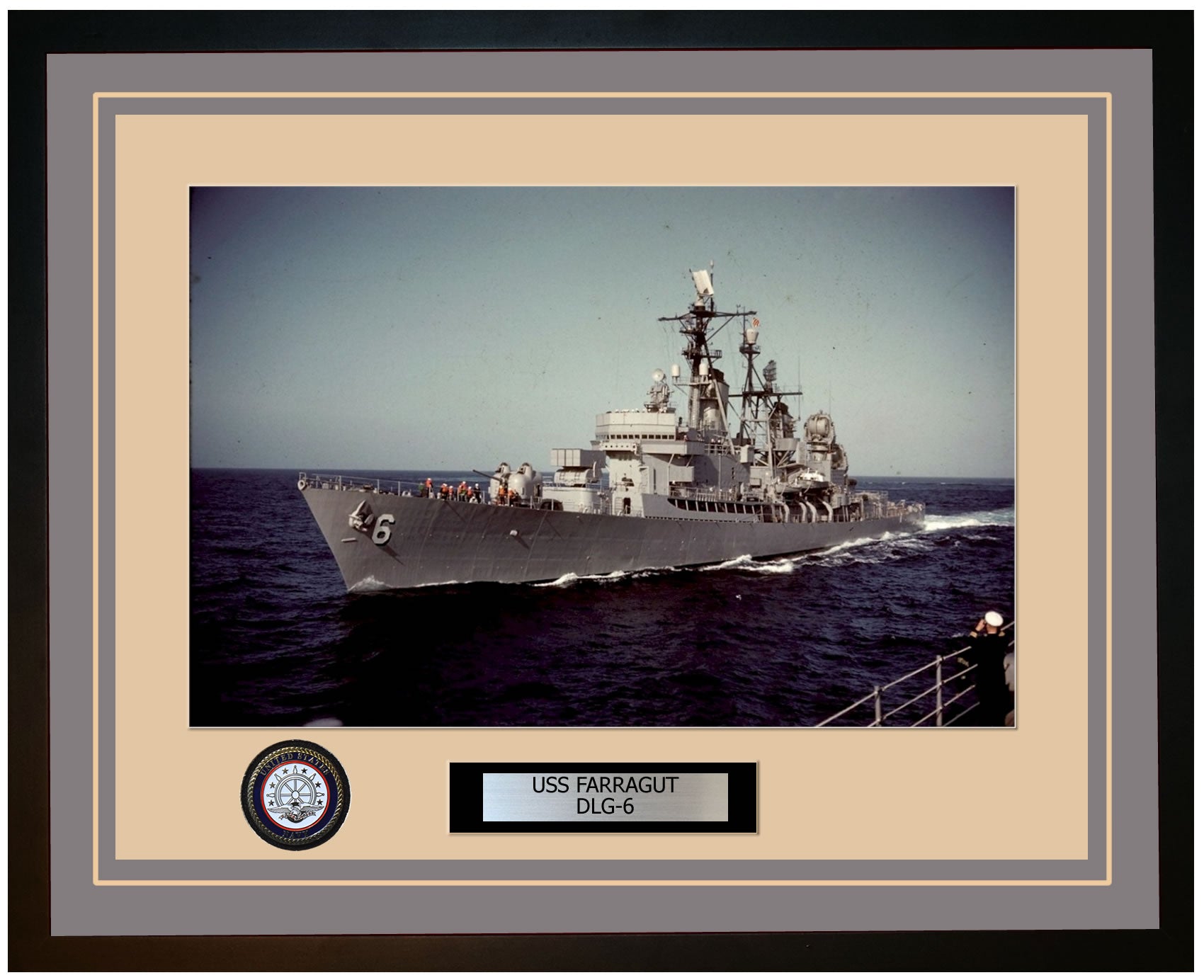 USS FARRAGUT DLG-6 Framed Navy Ship Photo Grey